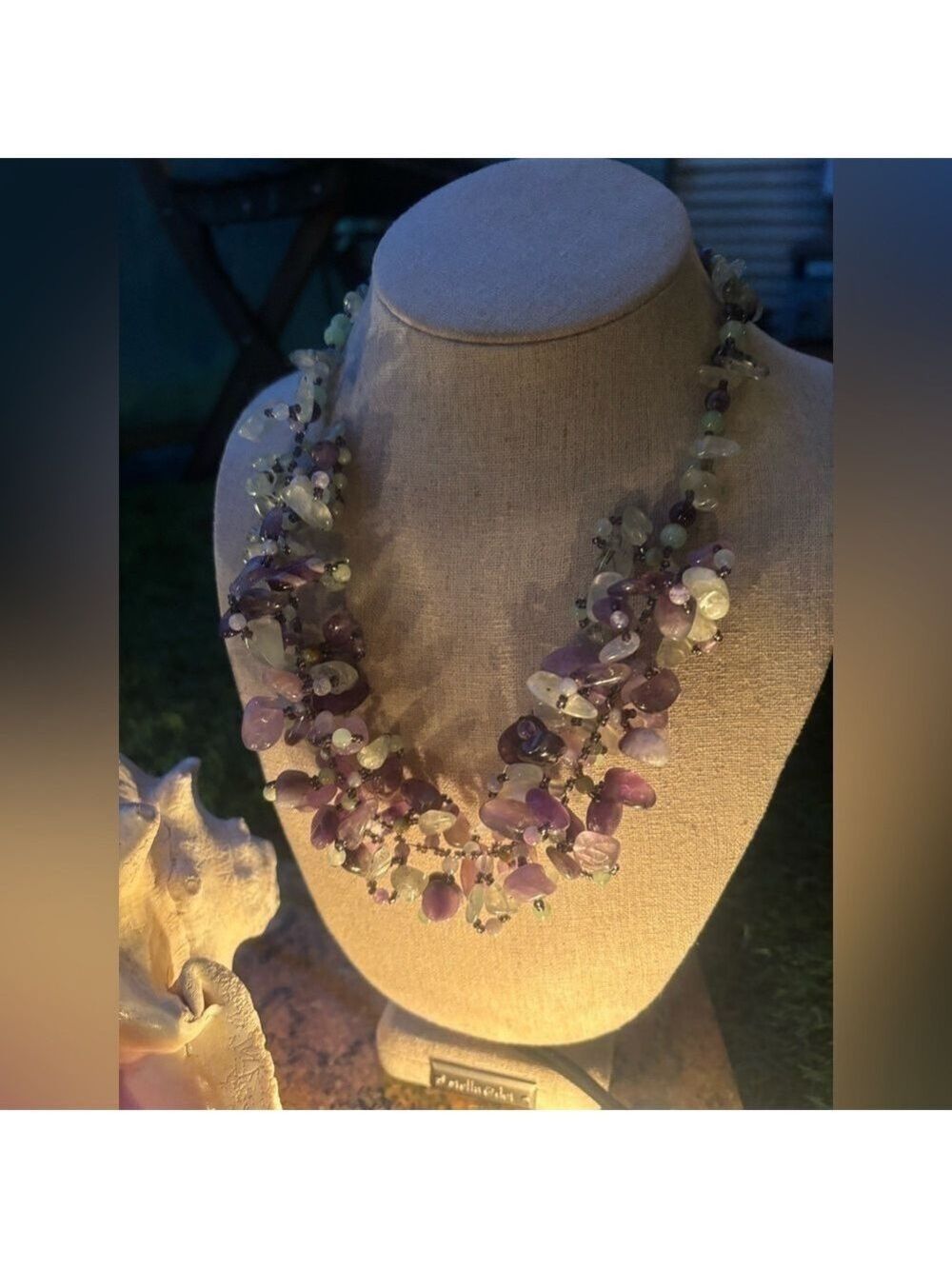 GENUINE Stone Purple Amethyst and Green Prehnite Chunky Necklace 18in Women - Picture 12 of 13